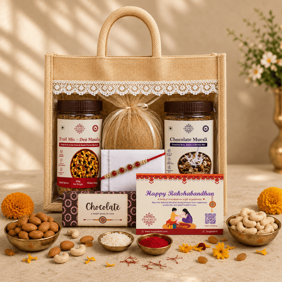 Prakriti Raksha Bandhan Jute Gift Bag 1KG | Traditional Healthy Gift Hamper for Brother