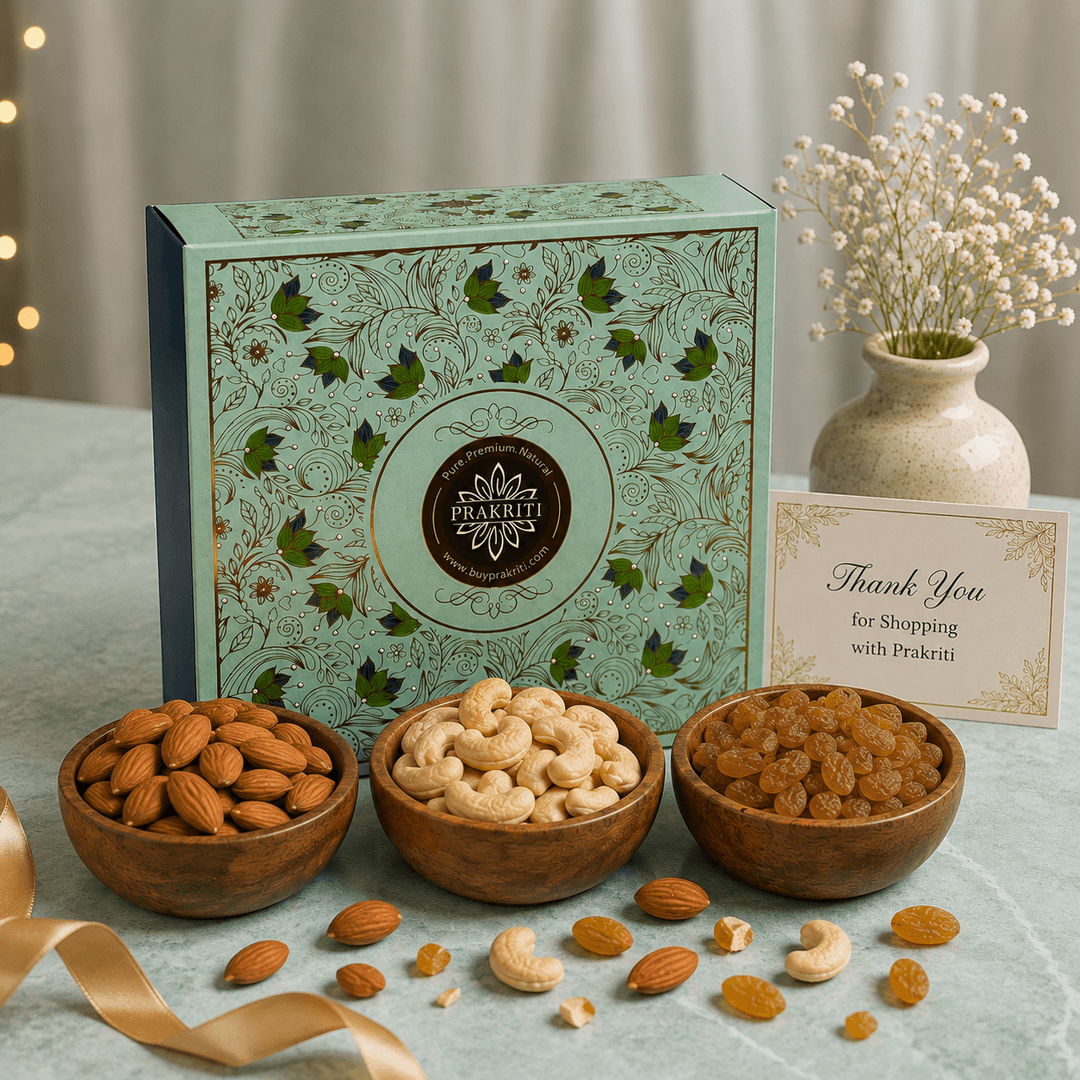 Prakriti Diwali Dry Fruits Gift Box | Cashew, Almond & Raisins – 150g