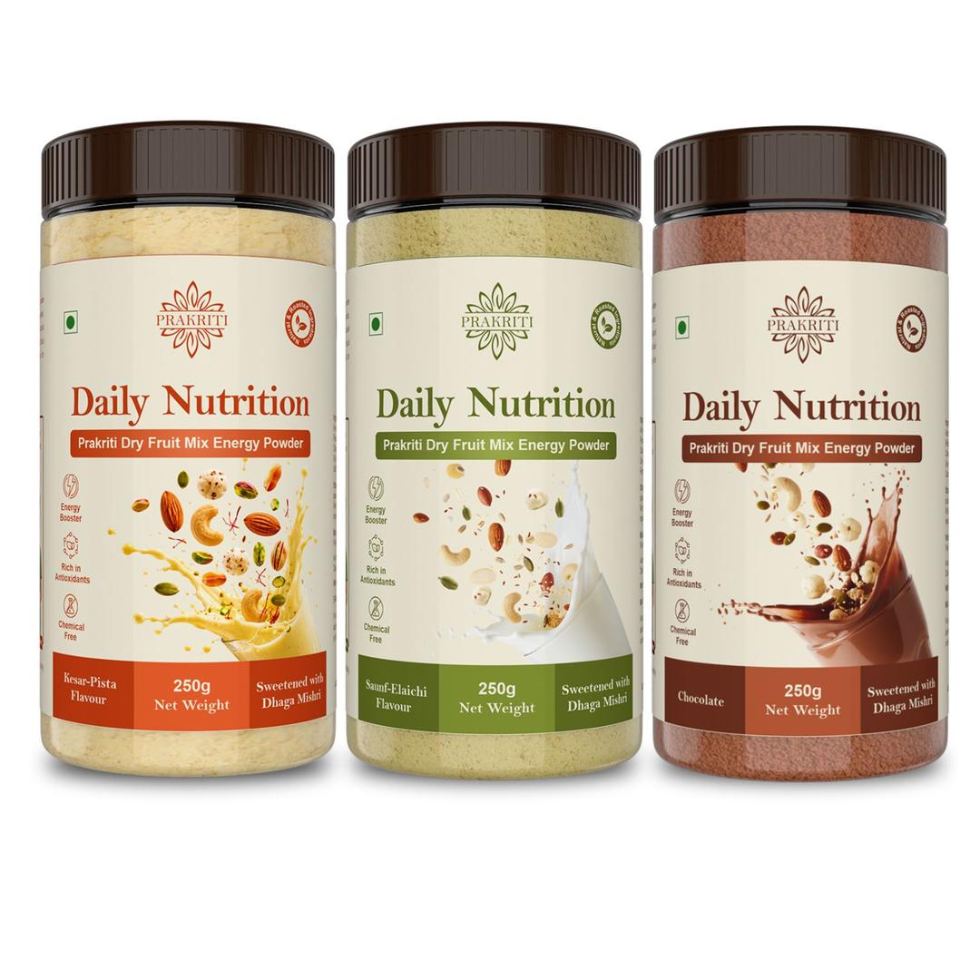 Prakriti Daily Nutrition Combo Pack (3 x 250g) | Kesar, Elaichi & Chocolate